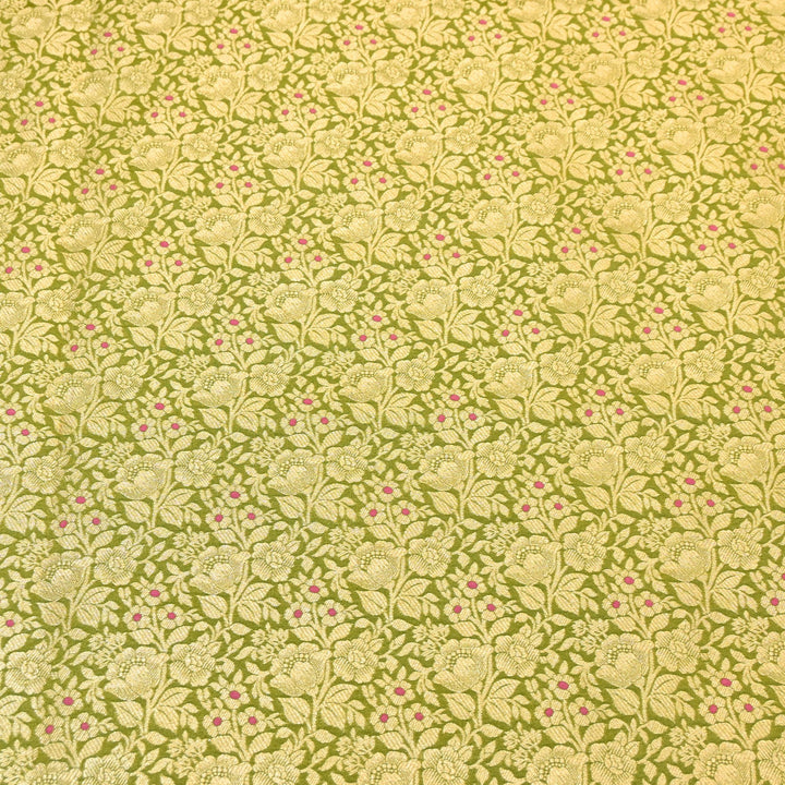Premium Katan Silk Meena Brocade Fabric | Gold Zari Floral Brocade | OEW325-13