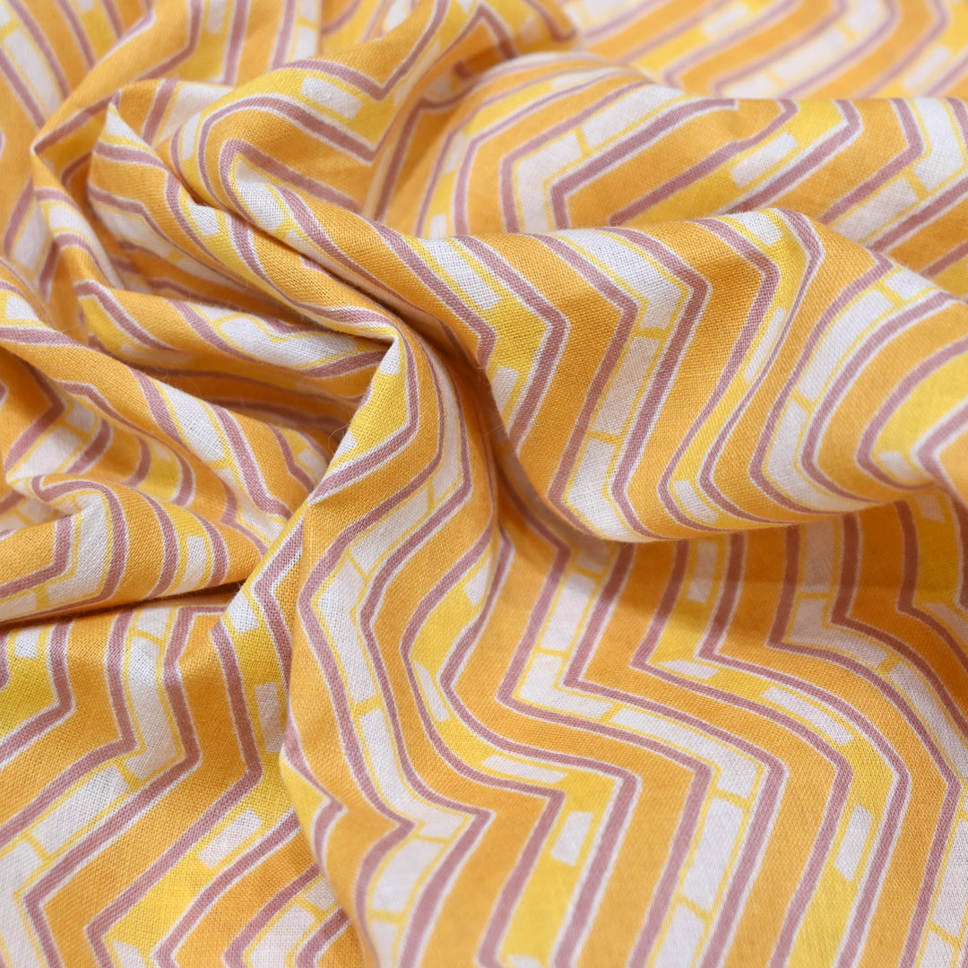 Butterscotch Cotton Fabric with Zigzag Print