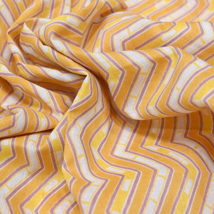 Butterscotch Cotton Fabric with Zigzag Print