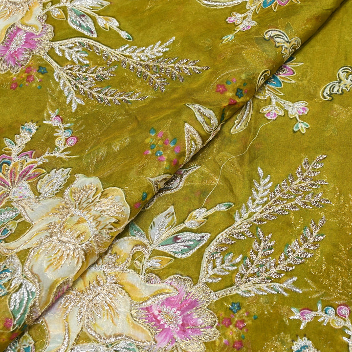 Viscose Organza Position Print with Zari & Kantha Embroidery