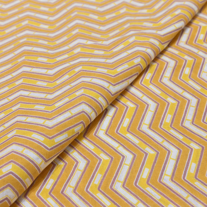 Butterscotch Cotton Fabric with Zigzag Print