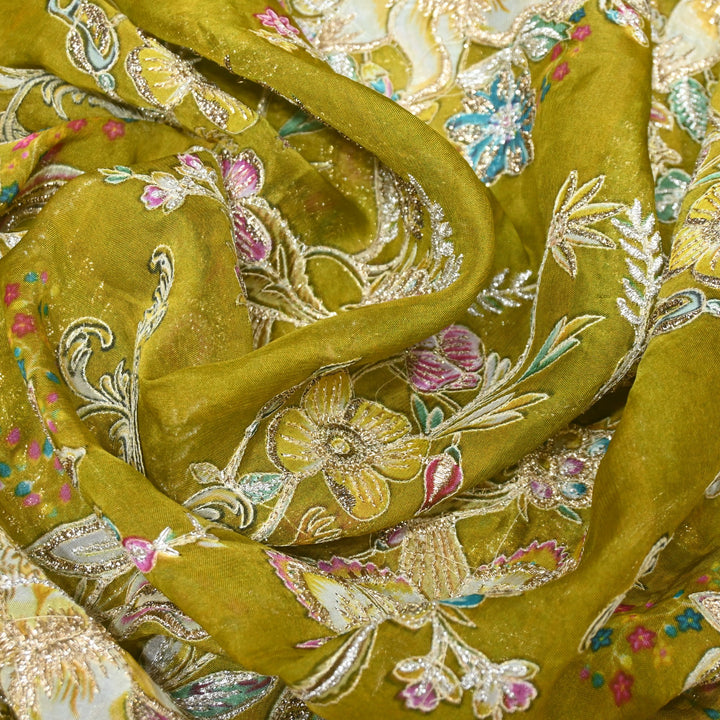 Viscose Organza Position Print with Zari & Kantha Embroidery