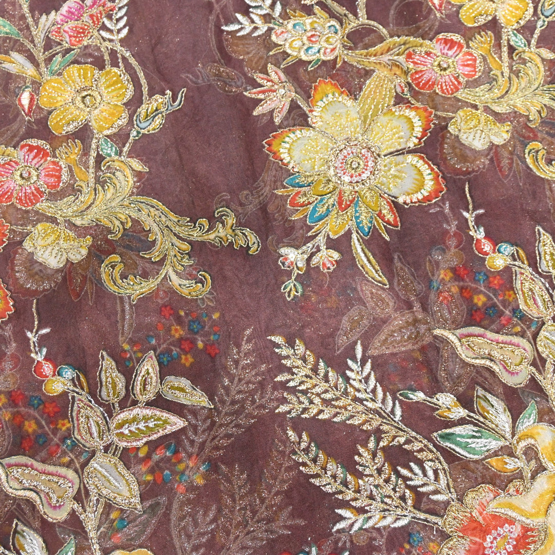 Viscose Organza Position Print with Zari & Kantha Embroidery