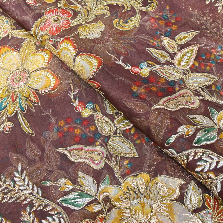 Viscose Organza Position Print with Zari & Kantha Embroidery
