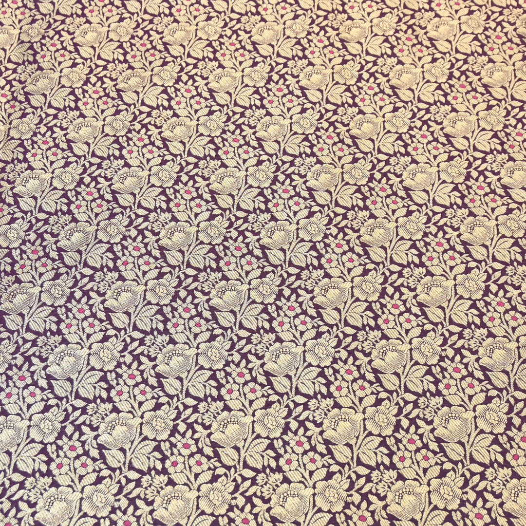 Premium Katan Silk Meena Brocade Fabric | Gold Zari Floral Brocade | OEW325-14