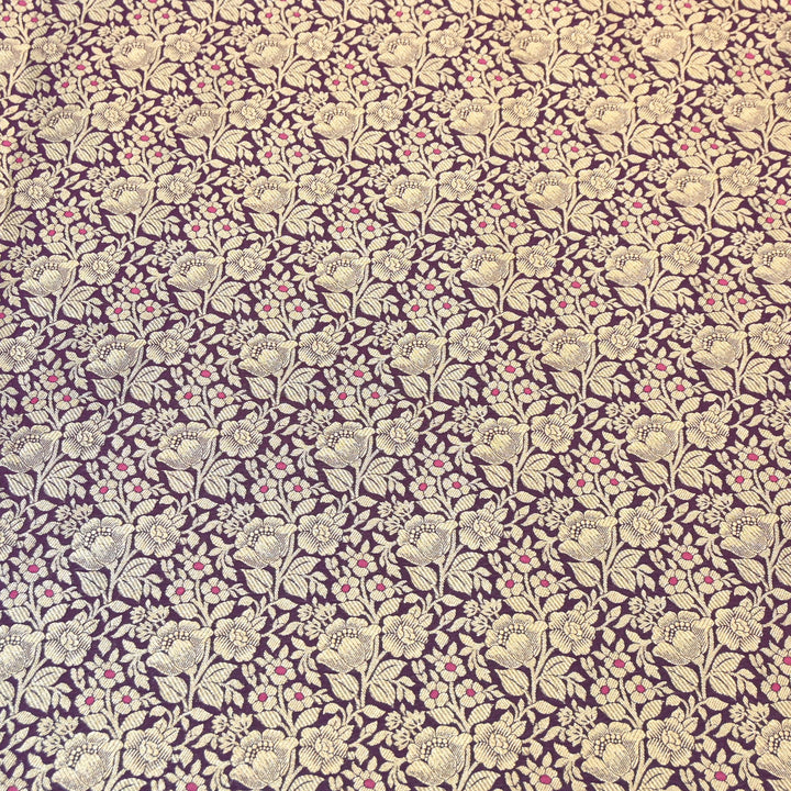 Premium Katan Silk Meena Brocade Fabric | Gold Zari Floral Brocade | OEW325-14