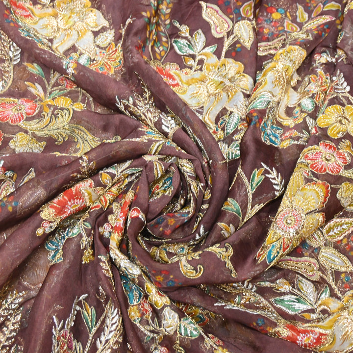 Viscose Organza Position Print with Zari & Kantha Embroidery