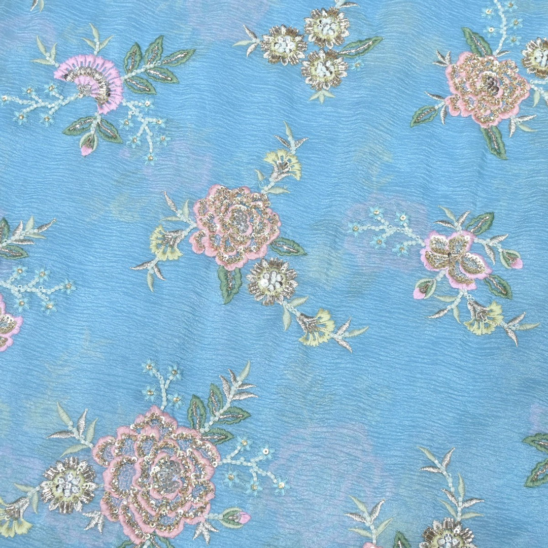 Crush Organza Zari With Moti Sequins Embroidery Fabrics