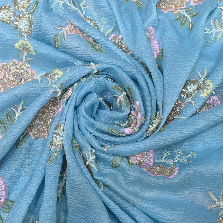 Crush Organza Zari With Moti Sequins Embroidery Fabrics