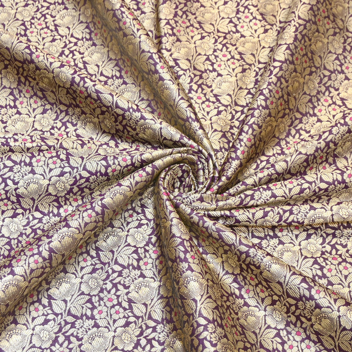 Premium Katan Silk Meena Brocade Fabric | Gold Zari Floral Brocade | OEW325-14