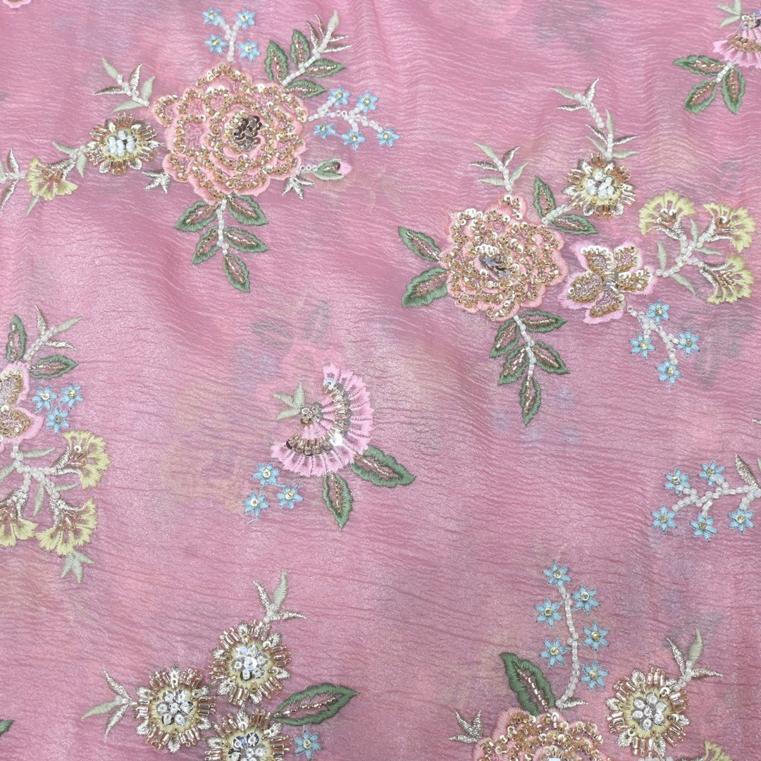 Crush Organza Zari With Moti Sequins Embroidery Fabrics