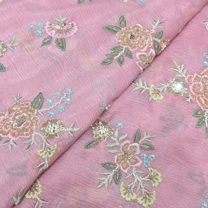 Crush Organza Zari With Moti Sequins Embroidery Fabrics