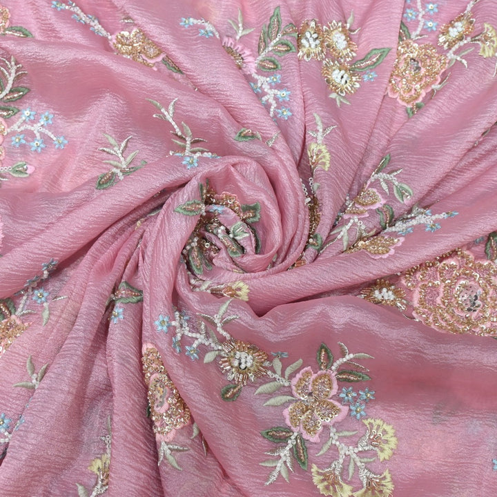Crush Organza Zari With Moti Sequins Embroidery Fabrics