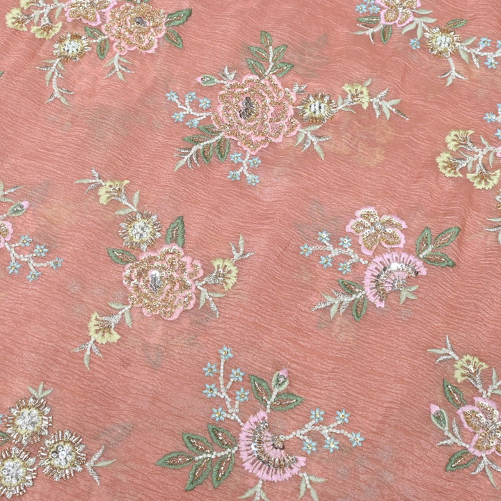 Crush Organza Zari With Moti Sequins Embroidery Fabrics