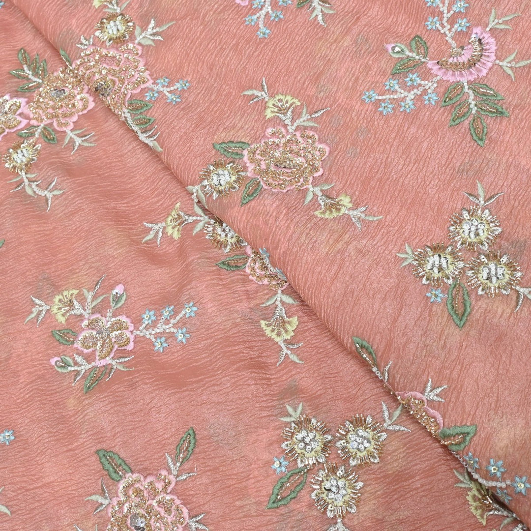 Crush Organza Zari With Moti Sequins Embroidery Fabrics