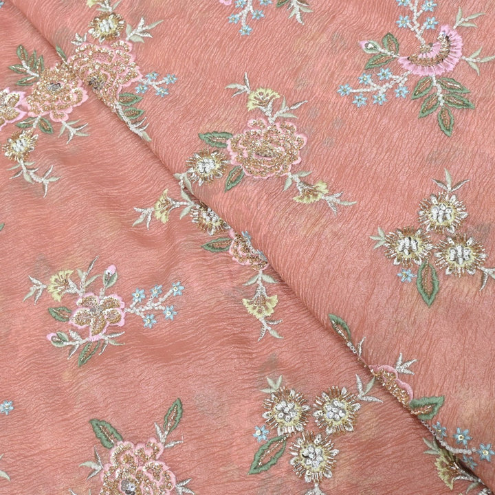 Crush Organza Zari With Moti Sequins Embroidery Fabrics
