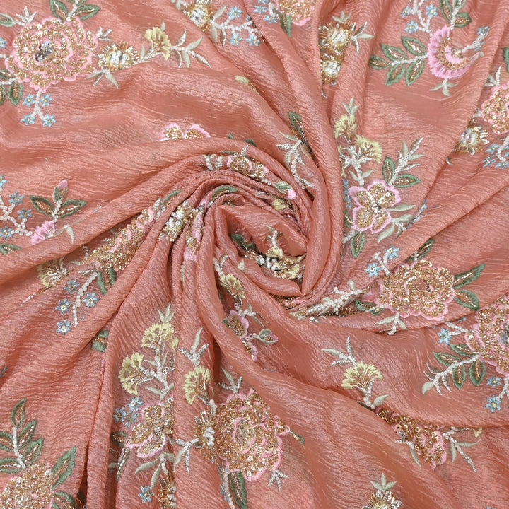 Crush Organza Zari With Moti Sequins Embroidery Fabrics