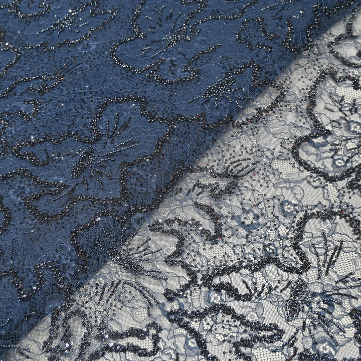 Luxury Imported Heavy Lace Net Fabric with Cut Dana, Beads & Sequins Embroidery | MBL802-5