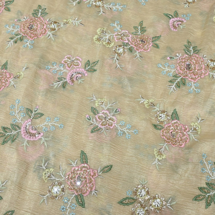 Crush Organza Zari With Moti Sequins Embroidery Fabrics