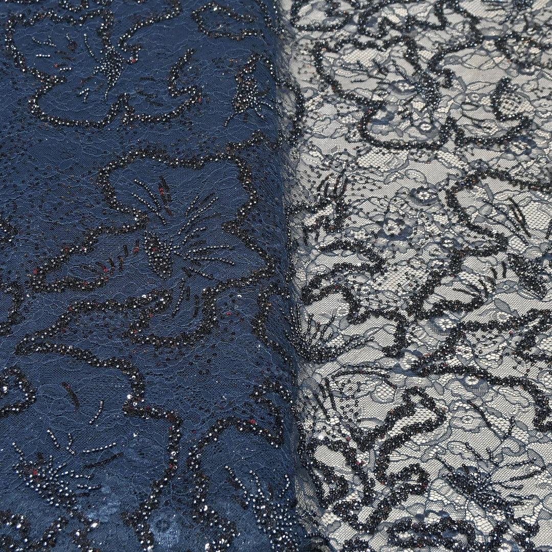Luxury Imported Heavy Lace Net Fabric with Cut Dana, Beads & Sequins Embroidery | MBL802-5
