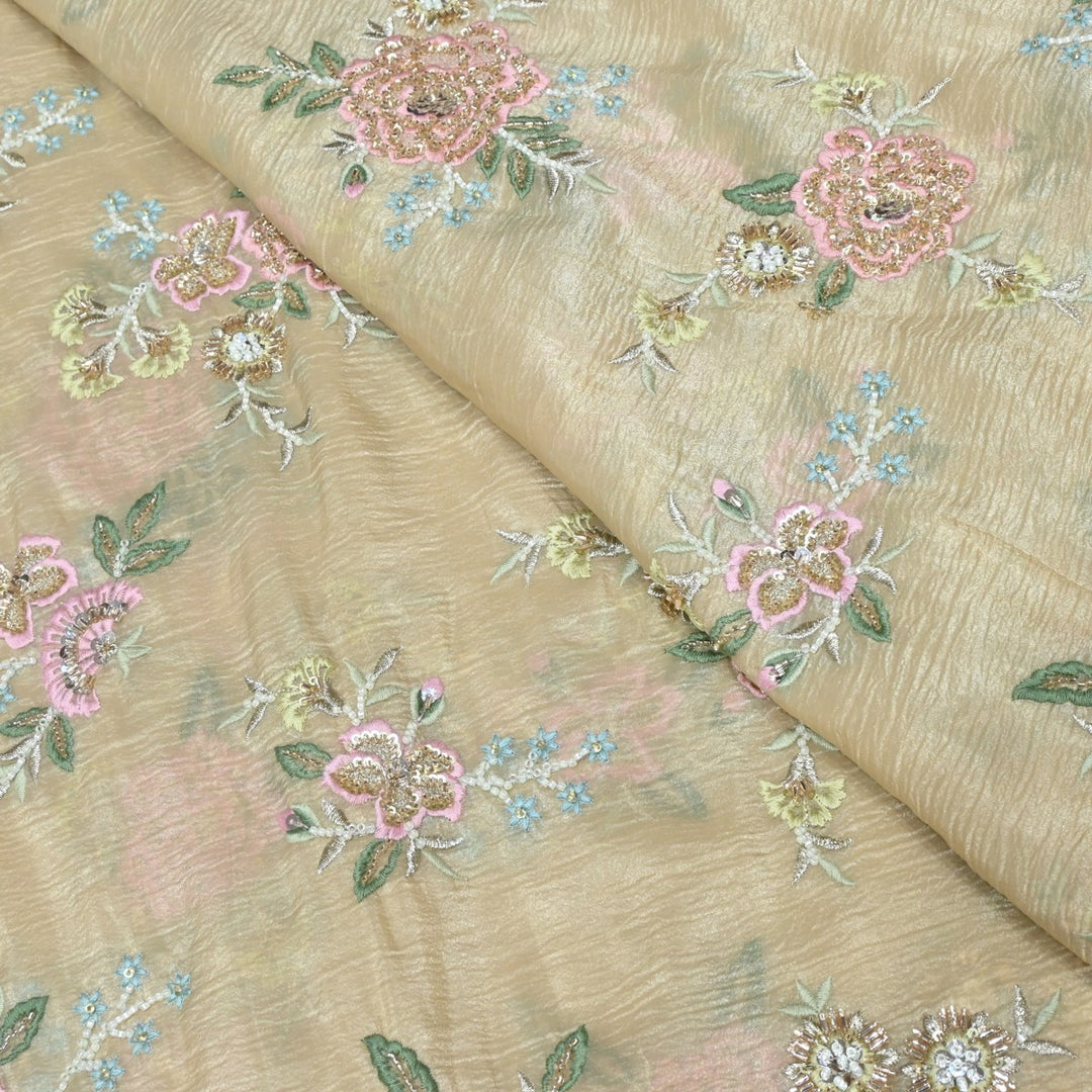 Crush Organza Zari With Moti Sequins Embroidery Fabrics