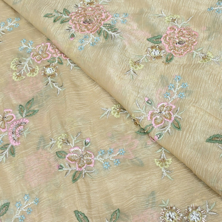Crush Organza Zari With Moti Sequins Embroidery Fabrics