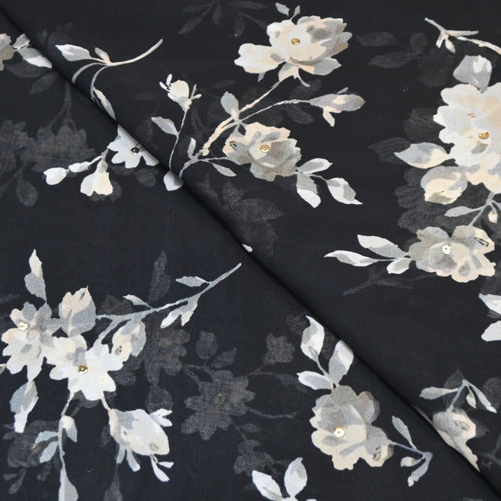 Viscose Georgette Digital Print Sequence Embrodered | Designer Fabric | ANS319-01