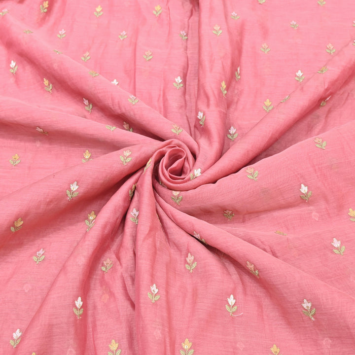 Fuschia Pink Mul Chanderi Sequins Embroidery