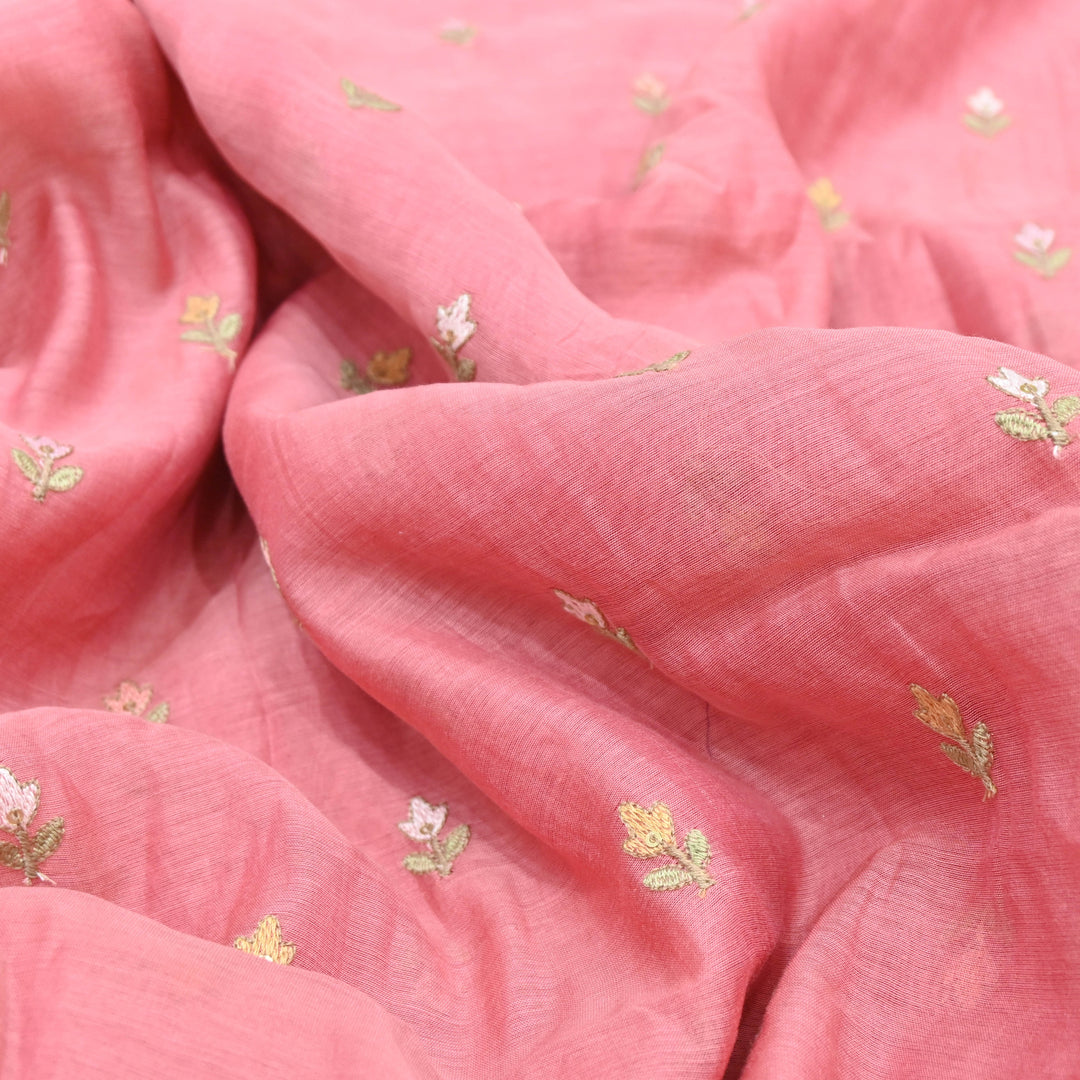Fuschia Pink Mul Chanderi Sequins Embroidery