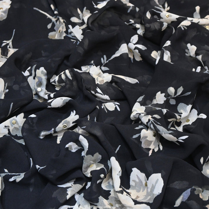 Viscose Georgette Digital Print Sequence Embrodered | Designer Fabric | ANS319-01