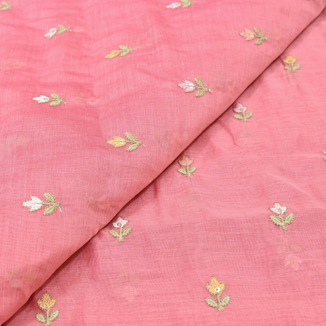 Fuschia Pink Mul Chanderi Sequins Embroidery