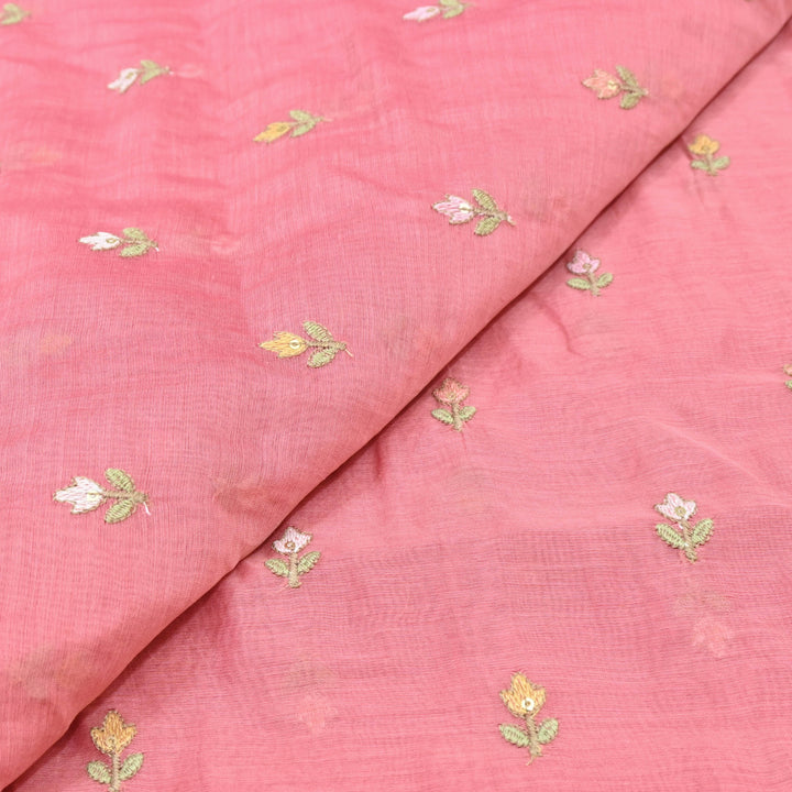 Fuschia Pink Mul Chanderi Sequins Embroidery
