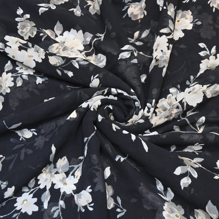 Viscose Georgette Digital Print Sequence Embrodered | Designer Fabric | ANS319-01