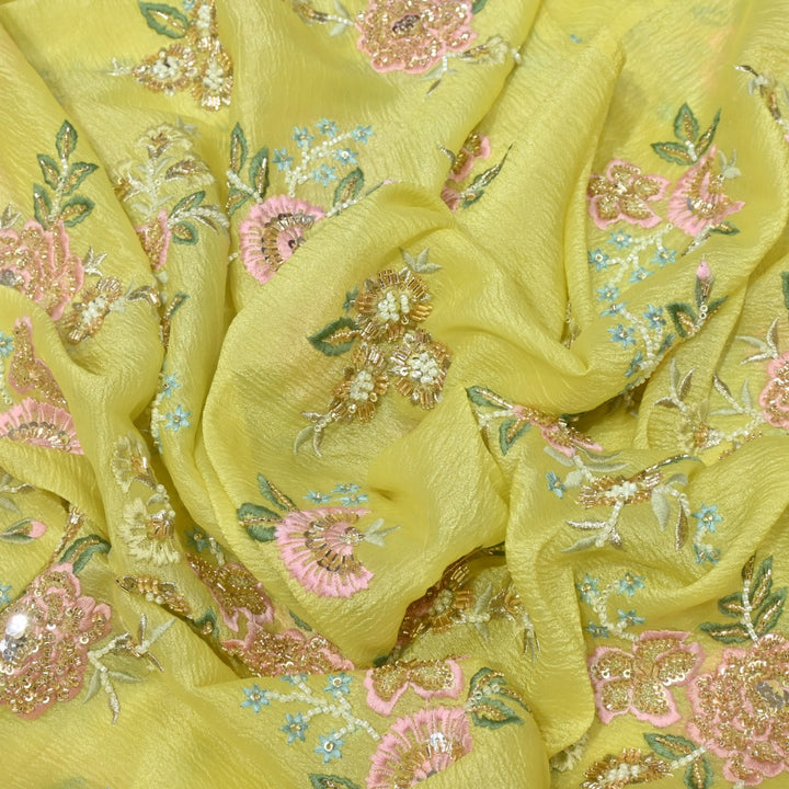 Crush Organza Zari With Moti Sequins Embroidery Fabrics