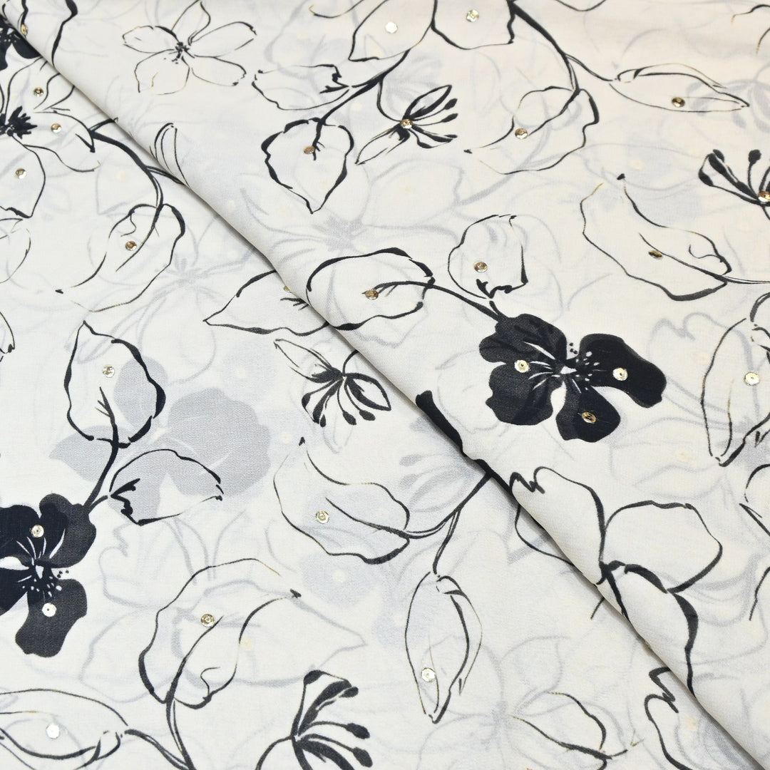 Viscose Georgette Digital Print Sequence Embrodered | Designer Fabric | ANS319-02