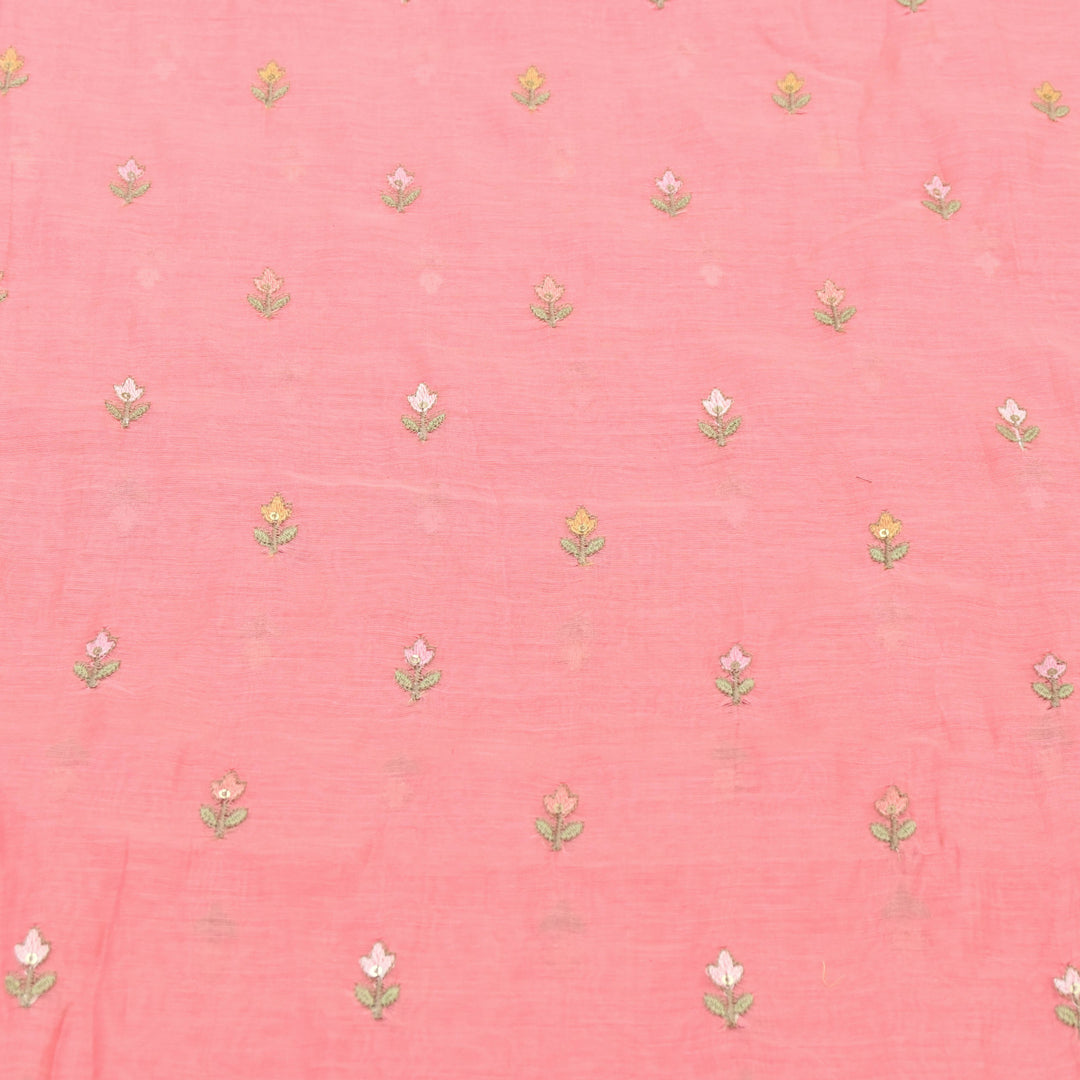 Coral Pink Mul Chanderi Sequins Embroidery
