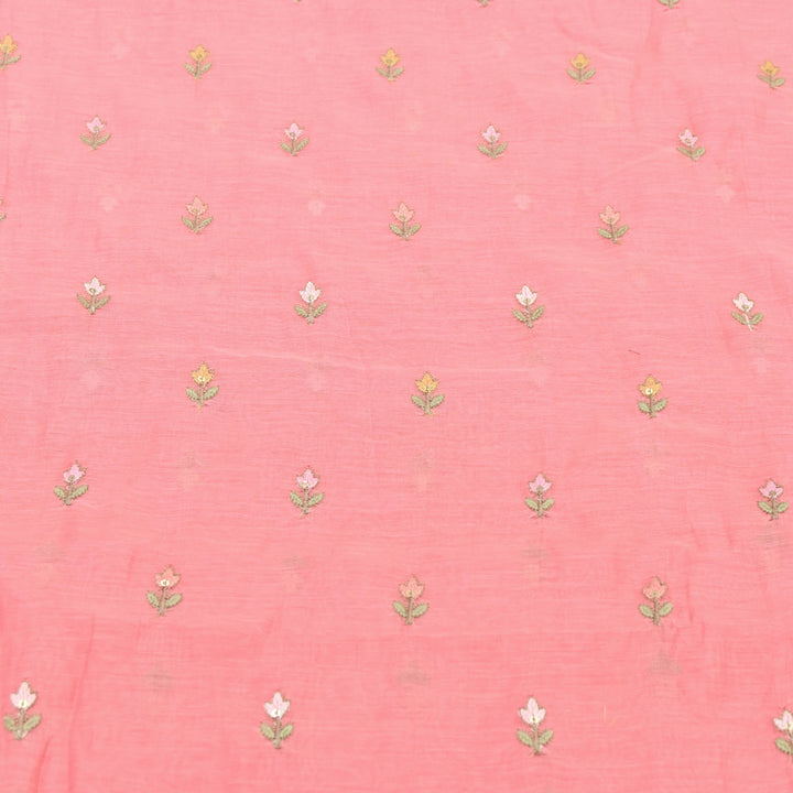Coral Pink Mul Chanderi Sequins Embroidery