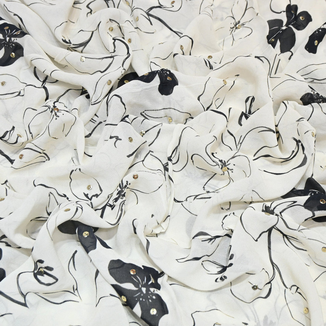 Viscose Georgette Digital Print Sequence Embrodered | Designer Fabric | ANS319-02