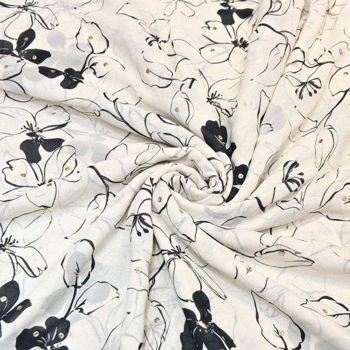 Viscose Georgette Digital Print Sequence Embrodered | Designer Fabric | ANS319-02