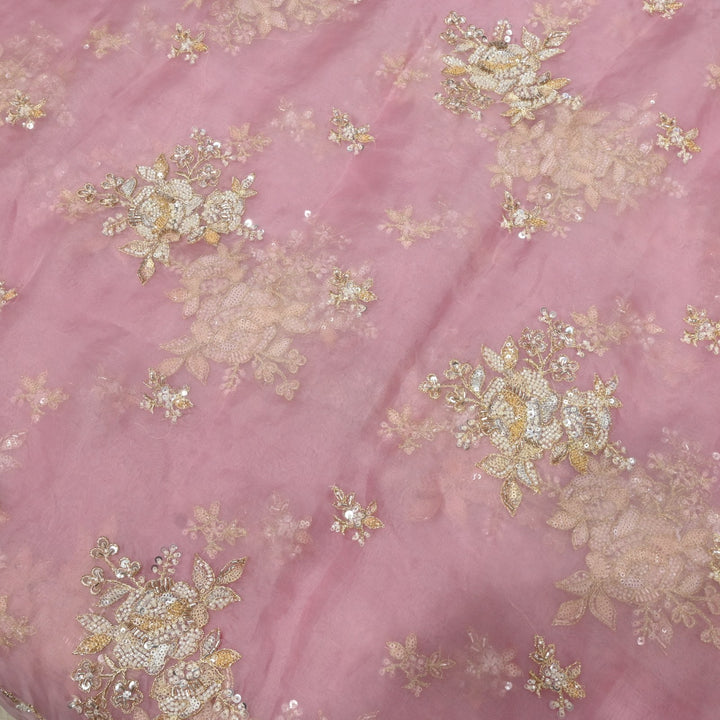 Dyed Silk Organza Zari With Moti Sequins Embroidery Fabrics