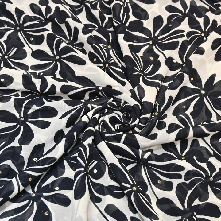 Viscose Georgette Digital Print Sequence Embrodered | Designer Fabric | ANF315