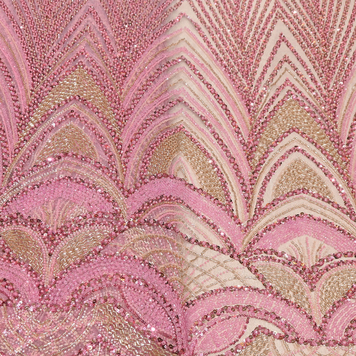 Luxury Imported Heavy Cut Dana, Beads & Sequins Embroidered Net Fabric | 8852155-4