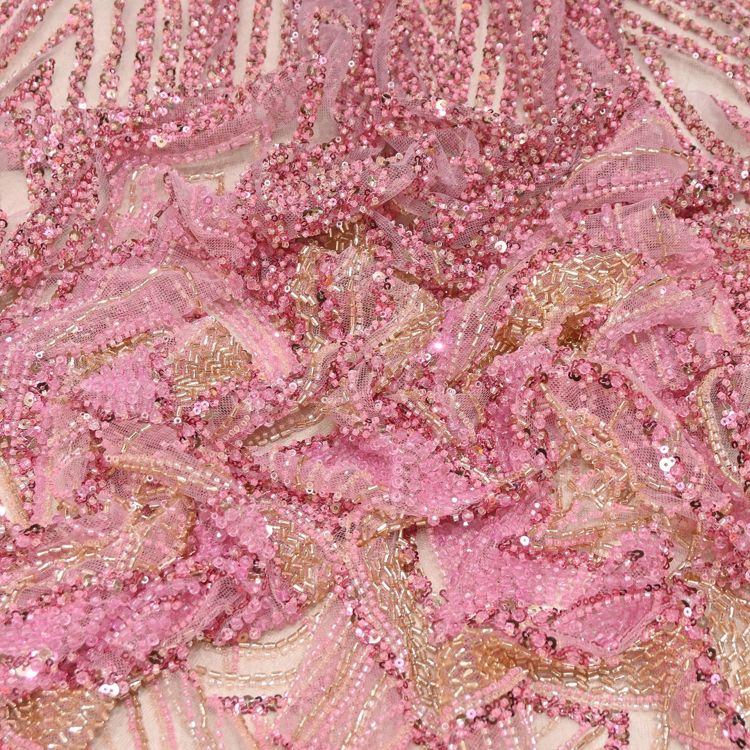 Luxury Imported Heavy Cut Dana, Beads & Sequins Embroidered Net Fabric | 8852155-4