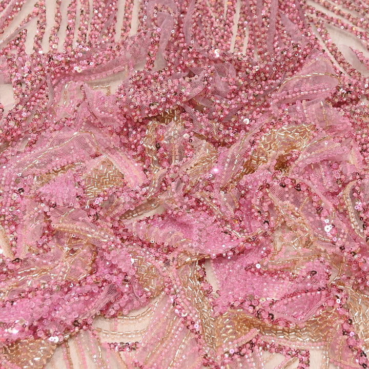 Luxury Imported Heavy Cut Dana, Beads & Sequins Embroidered Net Fabric | 8852155-4