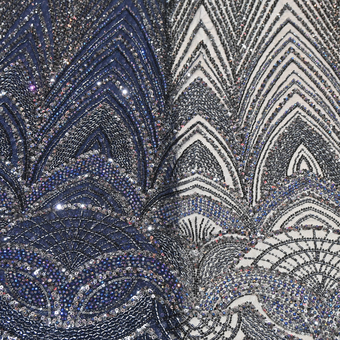 Luxury Imported Heavy Cut Dana, Beads & Sequins Embroidered Net Fabric | 8852155-2