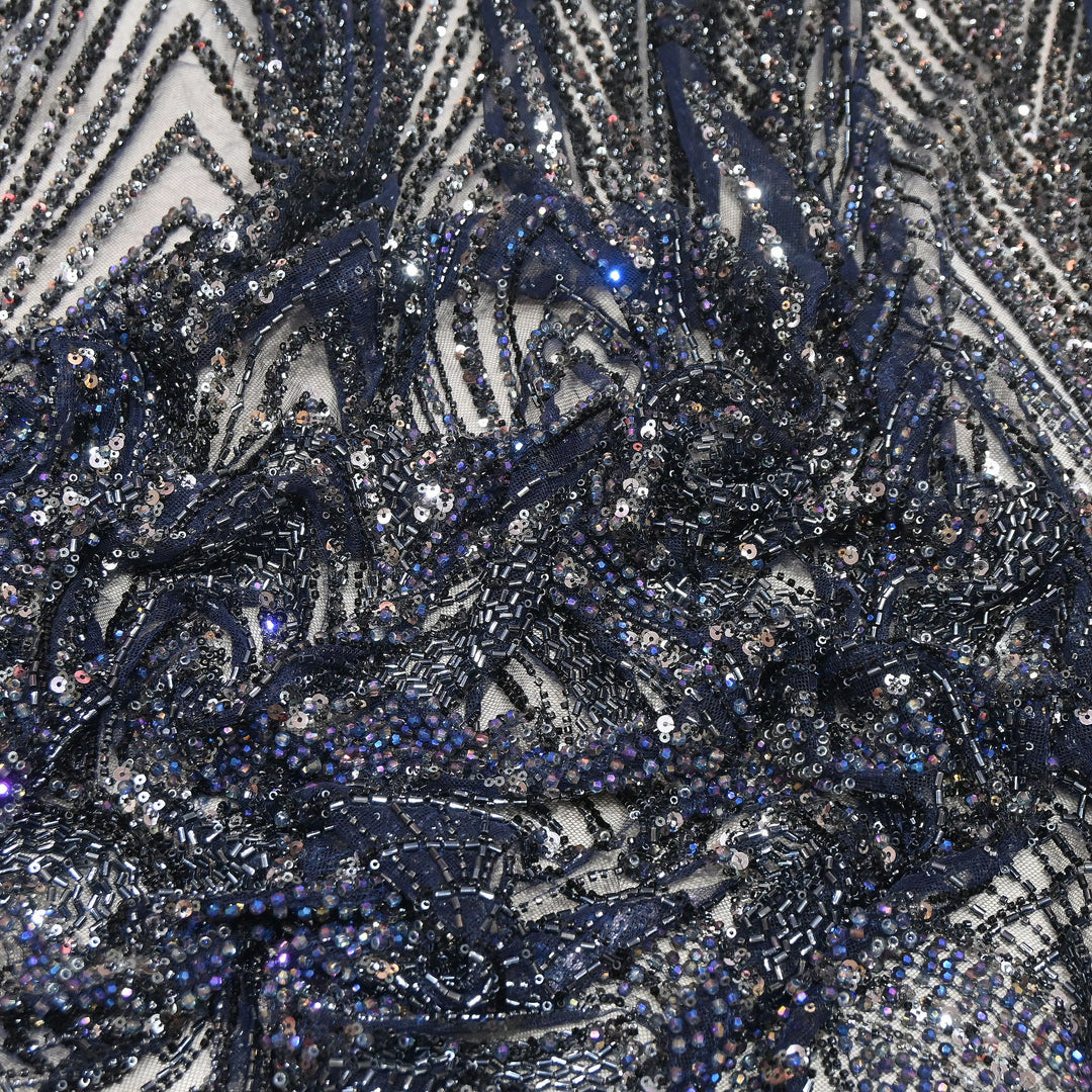Luxury Imported Heavy Cut Dana, Beads & Sequins Embroidered Net Fabric | 8852155-2