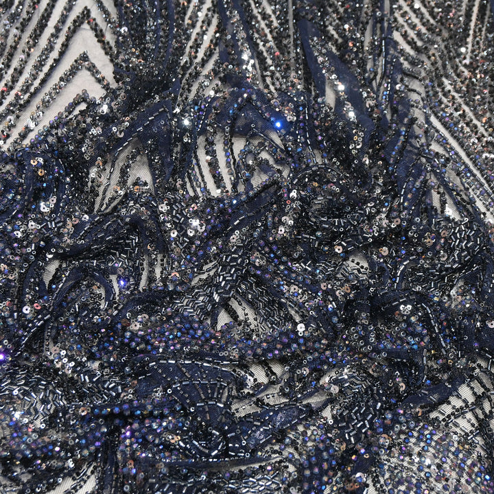 Luxury Imported Heavy Cut Dana, Beads & Sequins Embroidered Net Fabric | 8852155-2