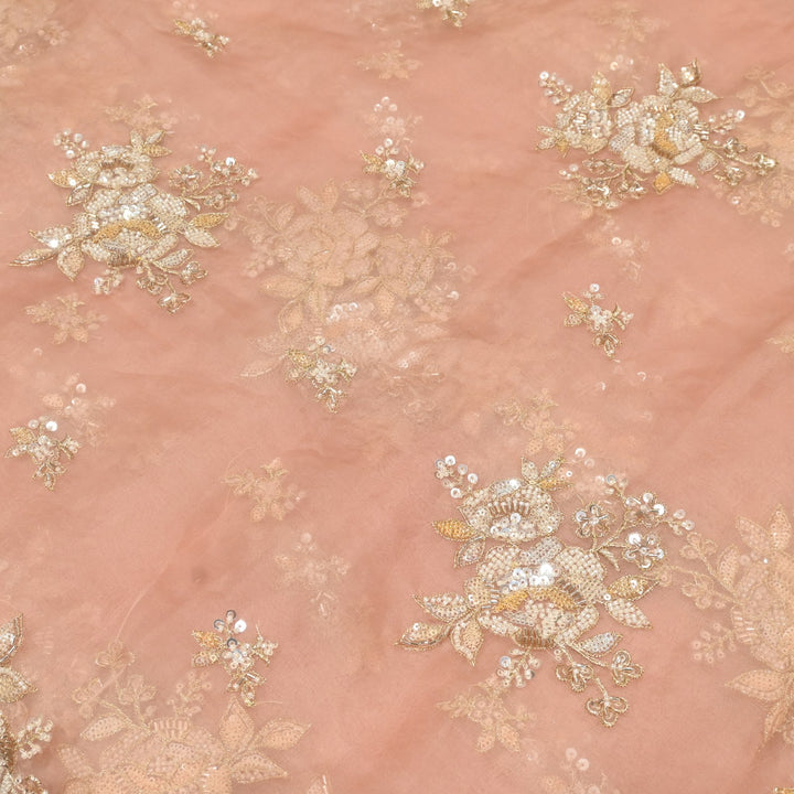 Dyed Silk Organza Zari With Moti Sequins Embroidery Fabrics