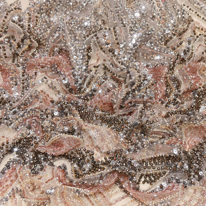 Luxury Imported Heavy Cut Dana, Beads & Sequins Embroidered Net Fabric | 8852155-3