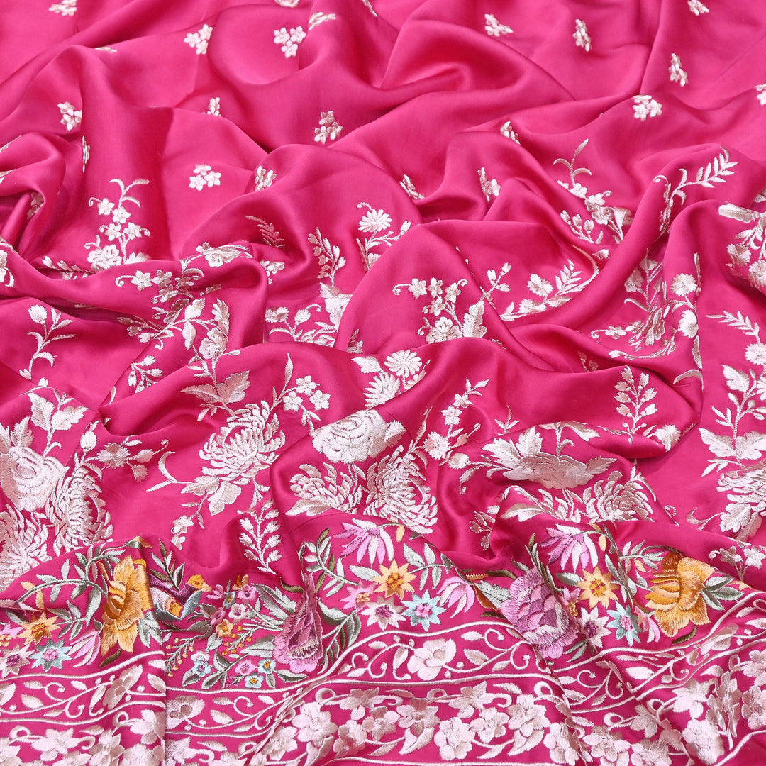 Premium Modal Satin Thread Embroidery Fabric | Floral Designer Fabric - F72881-01